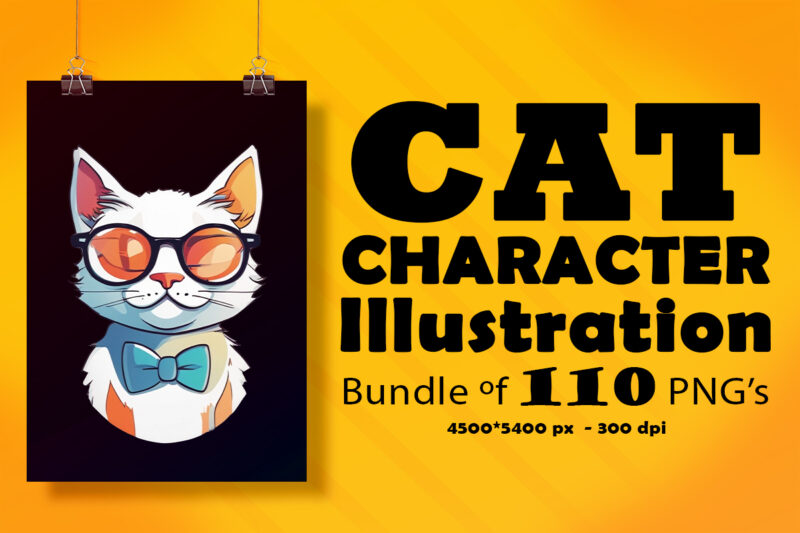 Cat Character Illustration for POD Clipart Design is Also perfect for any project: Art prints, t-shirts, logo, packaging, stationery, merchandise, website, book cover, invitations, and more