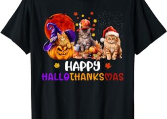 Cat Halloween Christmas Happy Hallothanksmas Thanksgiving T-Shirt