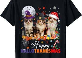 Cat Halloween Christmas Happy Hallothanksmas Thanksgiving T-Shirt