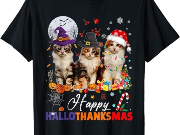 Cat halloween christmas happy hallothanksmas thanksgiving t-shirt