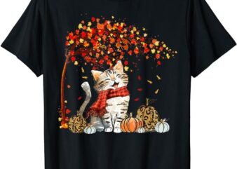 Cat Leaf Fall Hello Autumn Cat Kitten Lover Thanksgiving T-Shirt