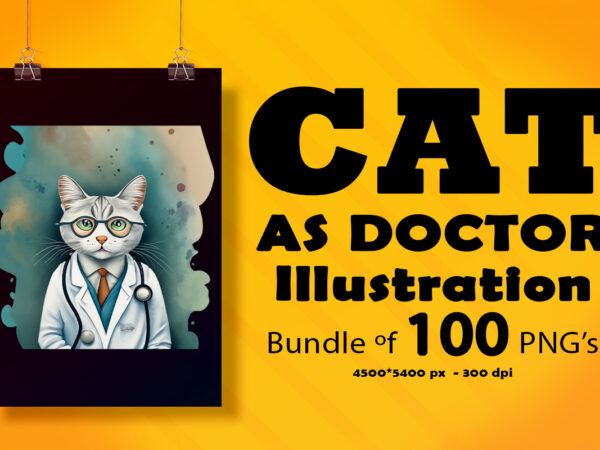 Cat as doctor illustration for pod clipart design is also perfect for any project: art prints, t-shirts, logo, packaging, stationery, merchandise, website, book cover, invitations, and more