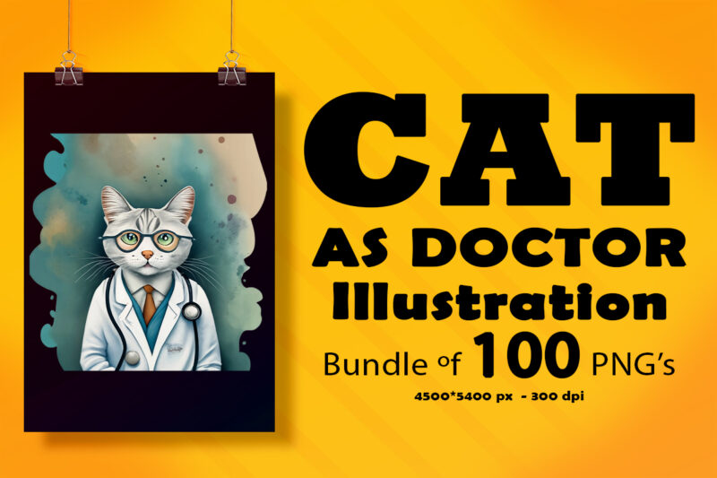 Cat as Doctor Illustration for POD Clipart Design is Also perfect for any project: Art prints, t-shirts, logo, packaging, stationery, merchandise, website, book cover, invitations, and more