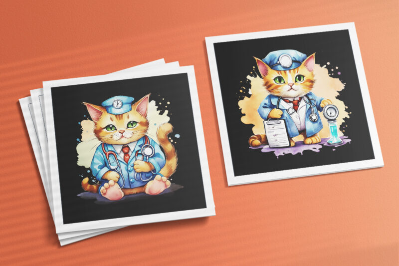 Cat as Doctor Illustration for POD Clipart Design is Also perfect for any project: Art prints, t-shirts, logo, packaging, stationery, merchandise, website, book cover, invitations, and more