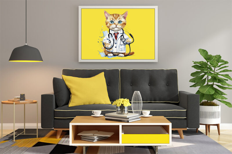 Cat as Doctor Illustration for POD Clipart Design is Also perfect for any project: Art prints, t-shirts, logo, packaging, stationery, merchandise, website, book cover, invitations, and more