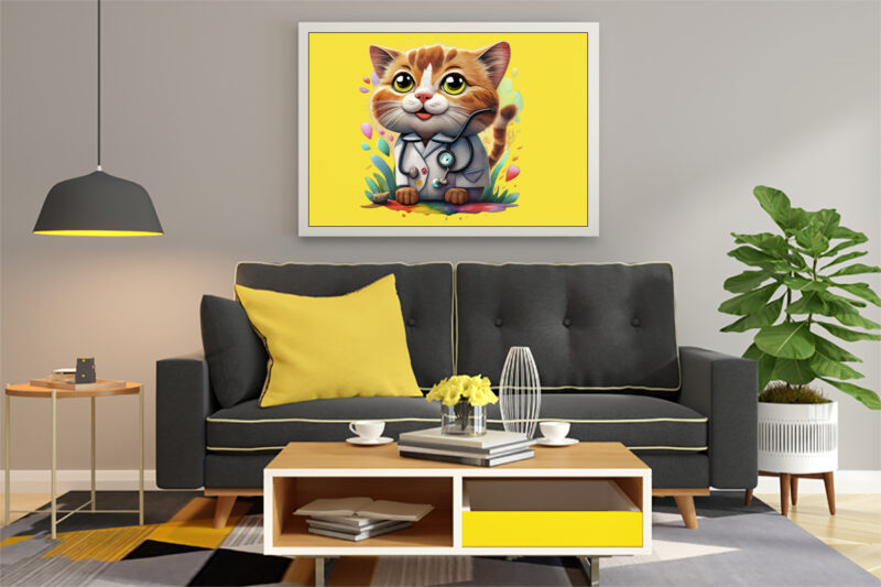 Cat as Doctor Illustration for POD Clipart Design is Also perfect for any project: Art prints, t-shirts, logo, packaging, stationery, merchandise, website, book cover, invitations, and more