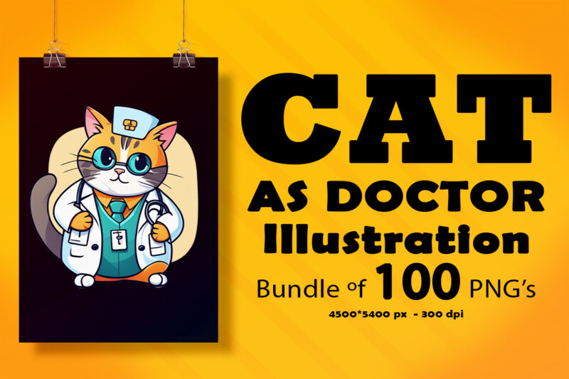 Cat as Doctor Illustration for POD Clipart Design is Also perfect for any project: Art prints, t-shirts, logo, packaging, stationery, merchandise, website, book cover, invitations, and more