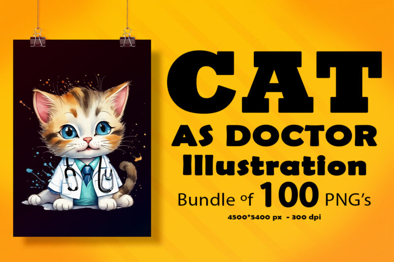 Cat as Doctor Illustration for POD Clipart Design is Also perfect for any project: Art prints, t-shirts, logo, packaging, stationery, merchandise, website, book cover, invitations, and more