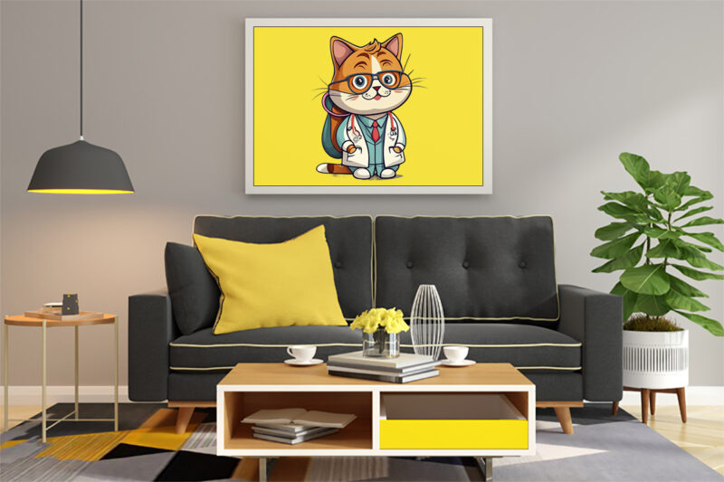 Cat as Doctor Illustration for POD Clipart Design is Also perfect for any project: Art prints, t-shirts, logo, packaging, stationery, merchandise, website, book cover, invitations, and more