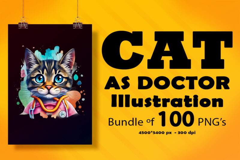 Cat as Doctor Illustration for POD Clipart Design is Also perfect for any project: Art prints, t-shirts, logo, packaging, stationery, merchandise, website, book cover, invitations, and more
