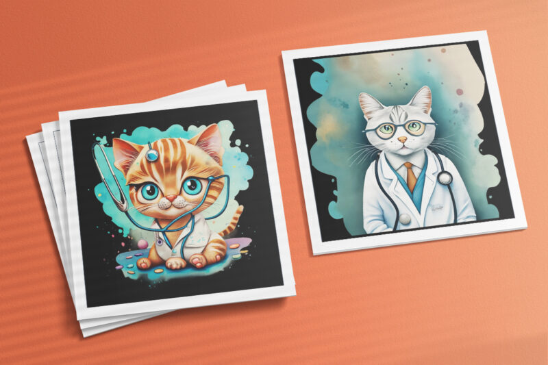 Cat as Doctor Illustration for POD Clipart Design is Also perfect for any project: Art prints, t-shirts, logo, packaging, stationery, merchandise, website, book cover, invitations, and more