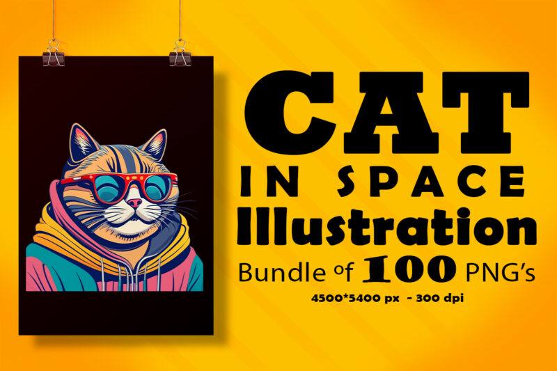 Cat in Space Illustration for POD Clipart Design is Also perfect for any project: Art prints, t-shirts, logo, packaging, stationery, merchandise, website, book cover, invitations, and more