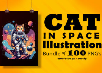 Cat in Space Illustration for POD Clipart Design is Also perfect for any project: Art prints, t-shirts, logo, packaging, stationery, merchandise, website, book cover, invitations, and more