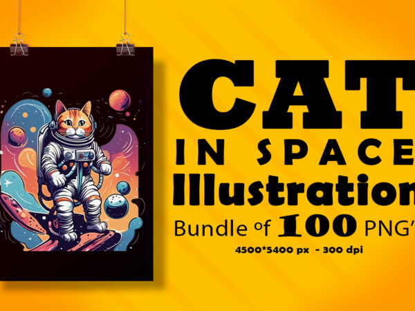 Cat in space illustration for pod clipart design is also perfect for any project: art prints, t-shirts, logo, packaging, stationery, merchandise, website, book cover, invitations, and more