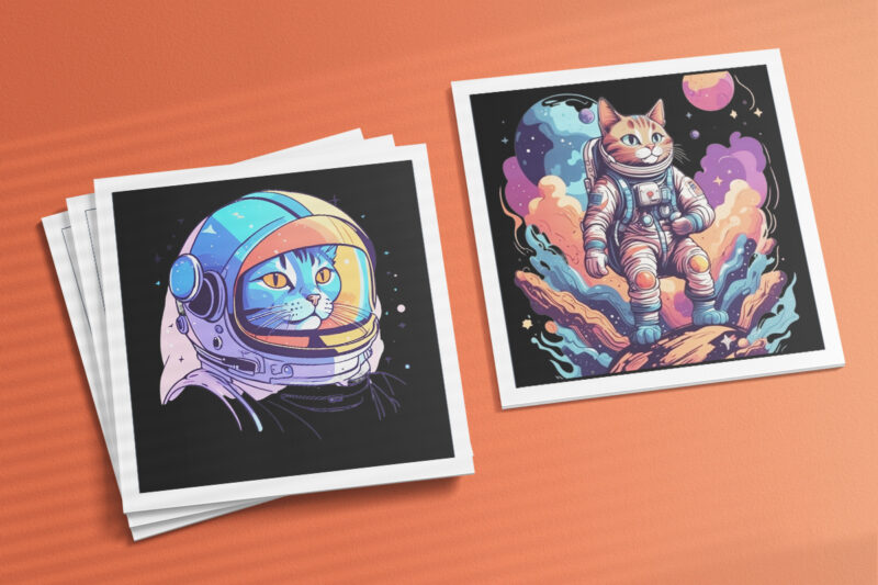 Cat in Space Illustration for POD Clipart Design is Also perfect for any project: Art prints, t-shirts, logo, packaging, stationery, merchandise, website, book cover, invitations, and more