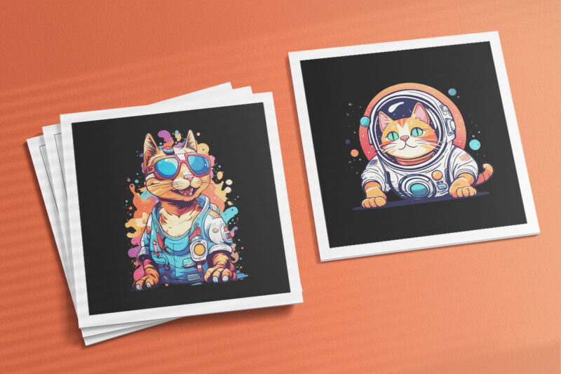 Cat in Space Illustration for POD Clipart Design is Also perfect for any project: Art prints, t-shirts, logo, packaging, stationery, merchandise, website, book cover, invitations, and more