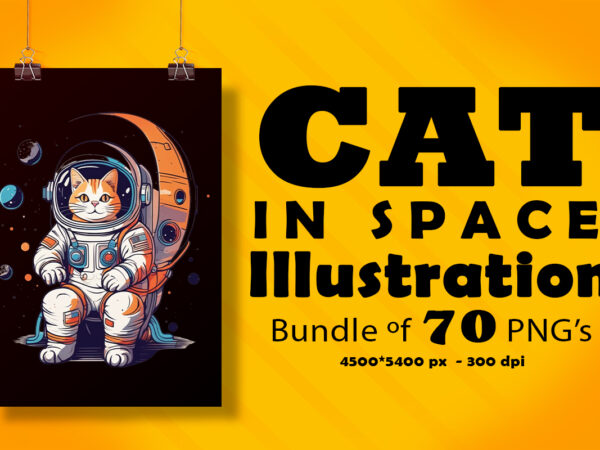 Cat in space illustration for pod clipart design is also perfect for any project: art prints, t-shirts, logo, packaging, stationery, merchandise, website, book cover, invitations, and more