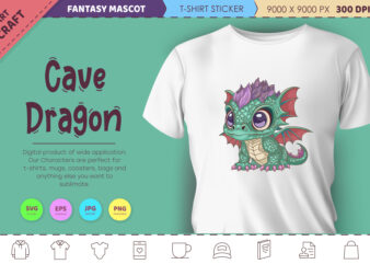 Cave cartoon dragon. Fantasy clipart.