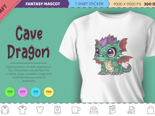 Cave cartoon dragon. fantasy clipart. t shirt vector file