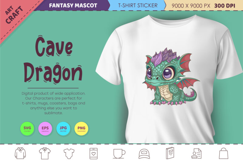 Cave cartoon dragon. Fantasy clipart.