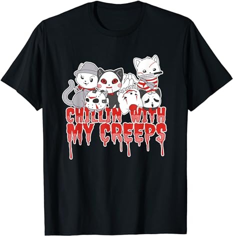 Chillin With My Creeps Cat Horror Serial Killer Halloween T-Shirt PNG File
