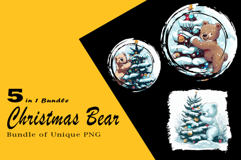 Christmas Bear Clipart Illustration Bundle tailored for Print on Demand websites