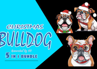 Christmas Bull Dog Clipart Illustration Bundle tailored for Print on Demand websites