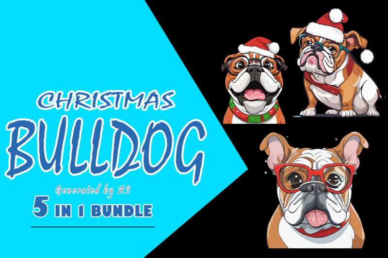 Christmas Bull Dog Clipart Illustration Bundle tailored for Print on Demand websites