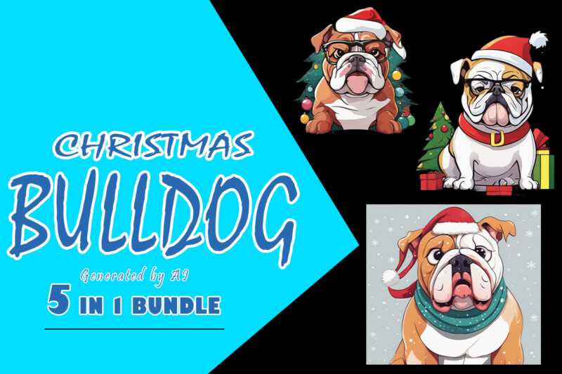 Christmas Bull Dog Clipart Illustration Bundle tailored for Print on Demand websites