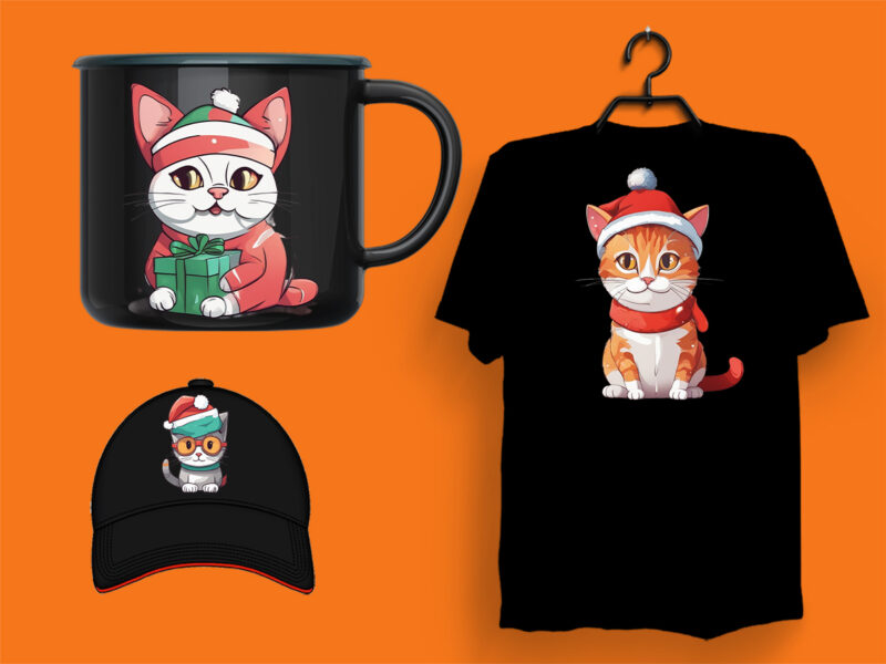 Christmas Cat Clipart Illustration Bundle tailored for Print on Demand websites