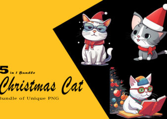 Christmas Cat Clipart Illustration Bundle tailored for Print on Demand websites t shirt vector file