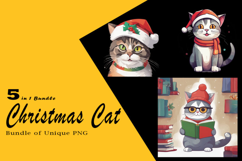 Christmas Cat Clipart Illustration Bundle tailored for Print on Demand websites