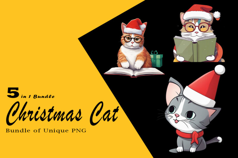 Christmas Cat Clipart Illustration Bundle tailored for Print on Demand websites