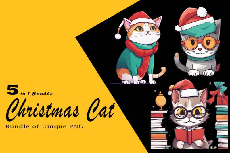 Christmas Cat Clipart Illustration Bundle tailored for Print on Demand websites