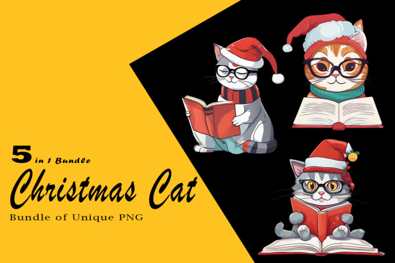 Christmas Cat Clipart Illustration Bundle tailored for Print on Demand websites