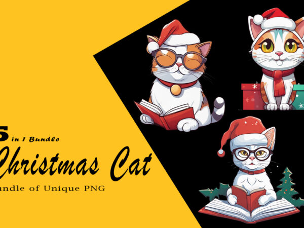 Christmas cat clipart illustration bundle tailored for print on demand websites t shirt vector file