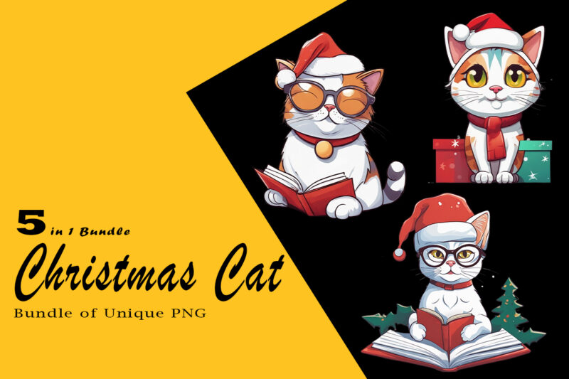 Christmas Cat Clipart Illustration Bundle tailored for Print on Demand websites