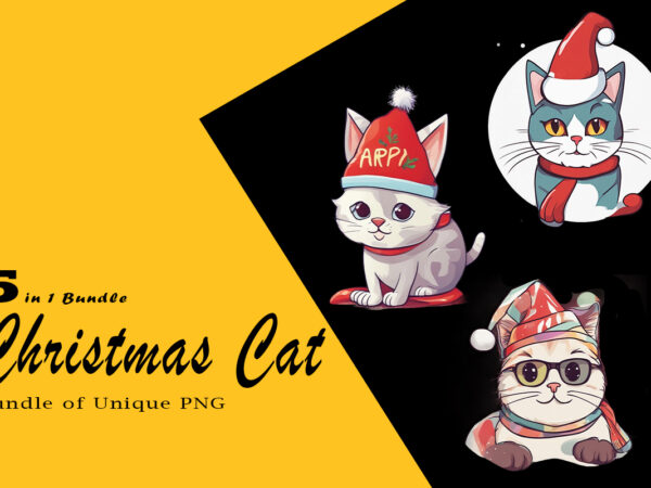 Christmas cat clipart illustration bundle tailored for print on demand websites t shirt vector file