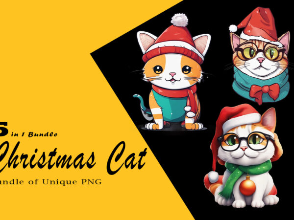 Christmas cat clipart illustration bundle tailored for print on demand websites t shirt vector file