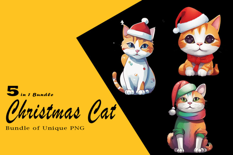 Christmas Cat Clipart Illustration Bundle tailored for Print on Demand websites