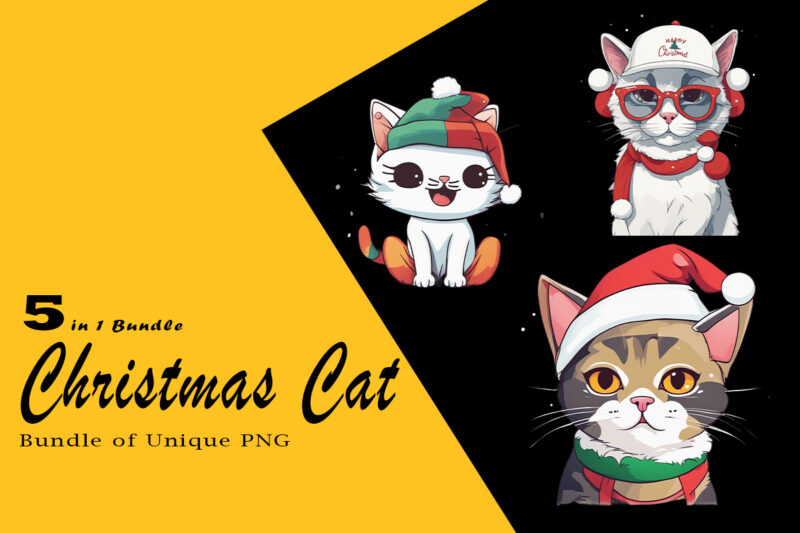 Christmas Cat Clipart Illustration Bundle tailored for Print on Demand websites