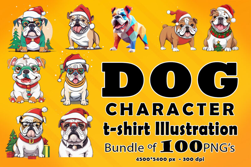 Christmas Dog Clipart Illustration Bundle for POD