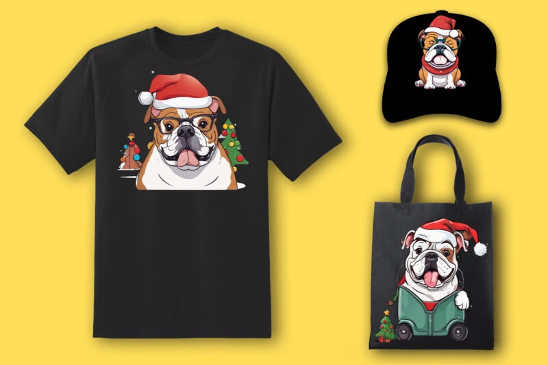 Christmas Dog Clipart Illustration Bundle for POD