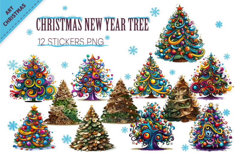 Christmas Tree Stickers. PNG, Clipart.