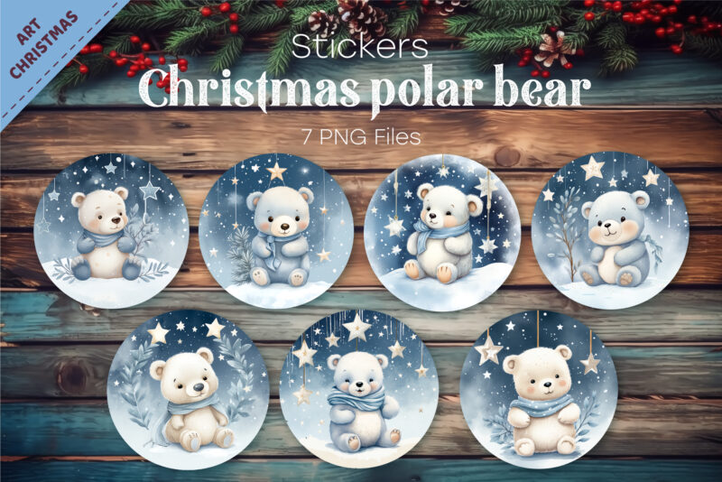 Christmas polar bears. PNG, Stickers.