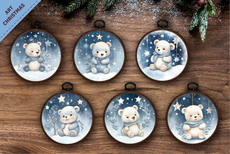 Christmas polar bears. PNG, Stickers.