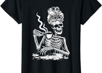 Coffee Drinking Skeleton Lazy DIY Halloween Costume Women T-Shirt png file