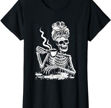 Coffee drinking skeleton lazy diy halloween costume women t-shirt png file