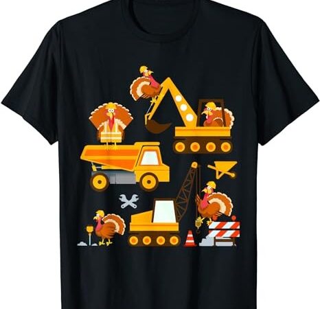 Construction vehicle thanksgiving truck turkey boys kids t-shirt