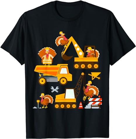 Construction Vehicle Thanksgiving Truck Turkey Boys Kids T-Shirt